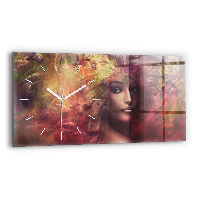 Glass wall clock rectangular Portrait of a woman