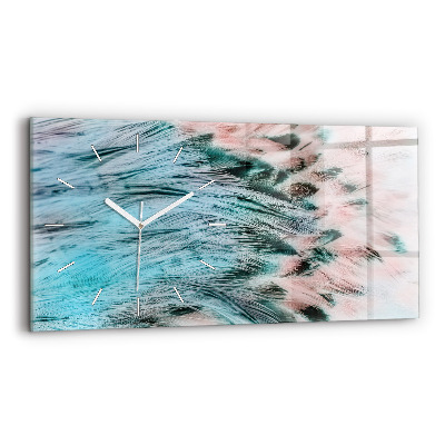 Glass wall clock rectangular Colorful feathers