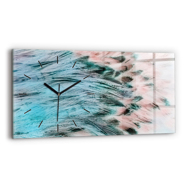 Glass wall clock rectangular Colorful feathers