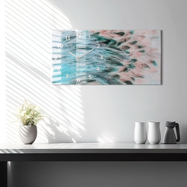 Glass wall clock rectangular Colorful feathers