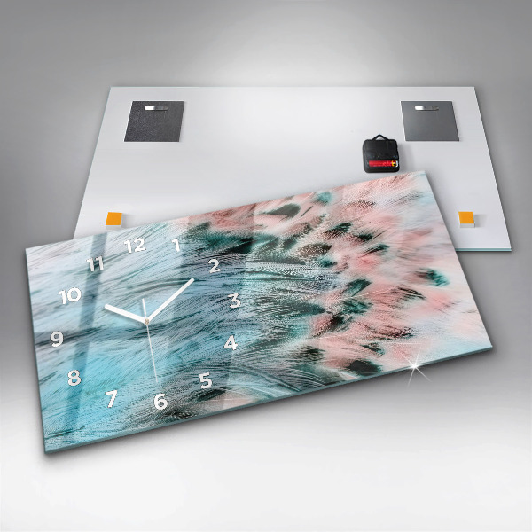 Glass wall clock rectangular Colorful feathers