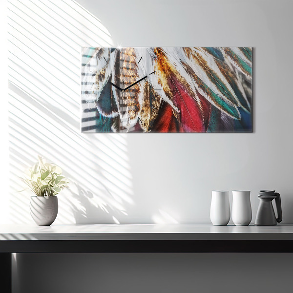 Glass wall clock rectangular Light brown bird feathers