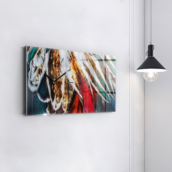 Glass wall clock rectangular Light brown bird feathers