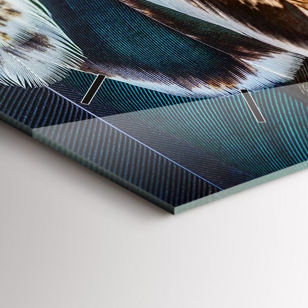 Glass wall clock rectangular Light brown bird feathers