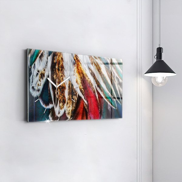 Glass wall clock rectangular Light brown bird feathers