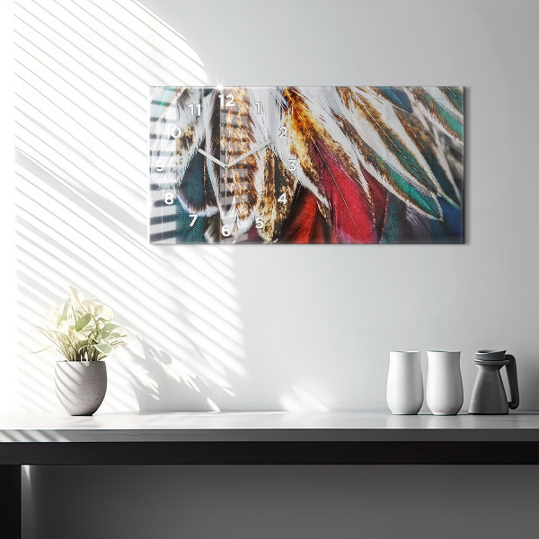 Glass wall clock rectangular Light brown bird feathers