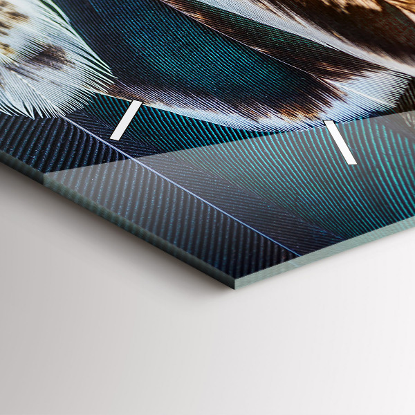 Glass wall clock rectangular Light brown bird feathers