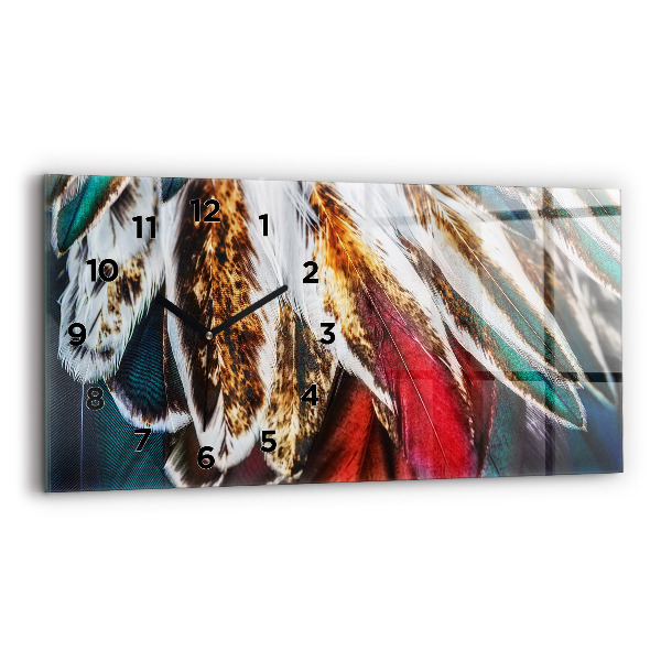 Glass wall clock rectangular Light brown bird feathers