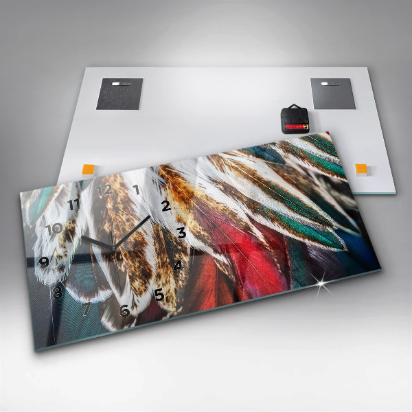 Glass wall clock rectangular Light brown bird feathers