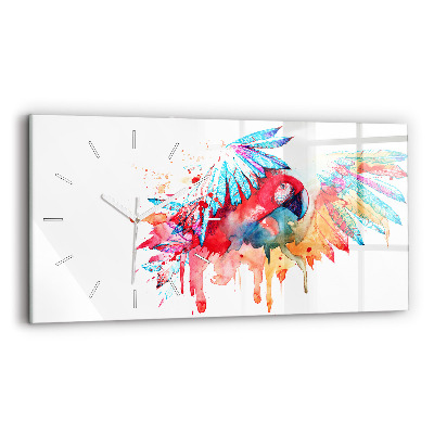 Glass wall clock rectangular Colorful red parrot
