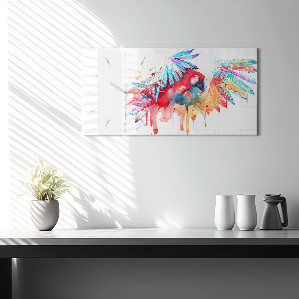 Glass wall clock rectangular Colorful red parrot