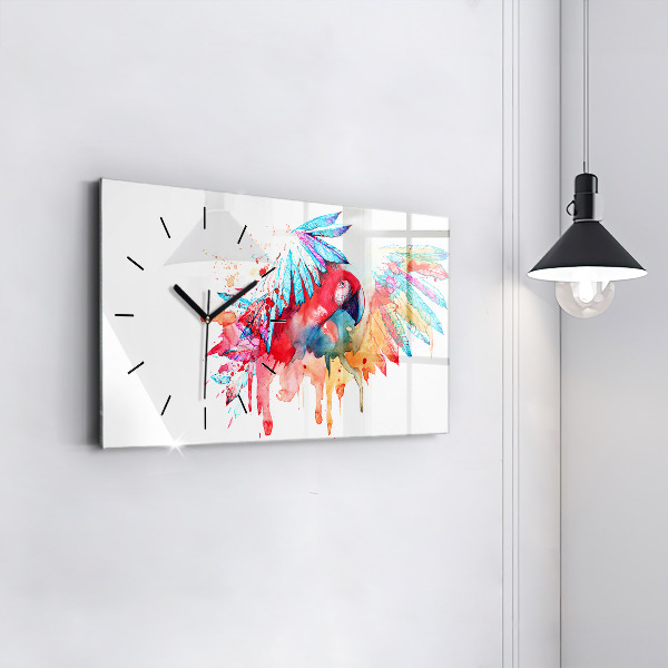 Glass wall clock rectangular Colorful red parrot