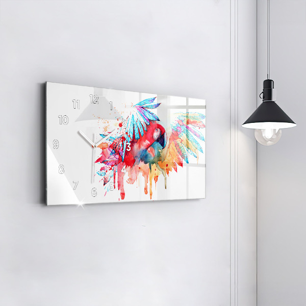 Glass wall clock rectangular Colorful red parrot