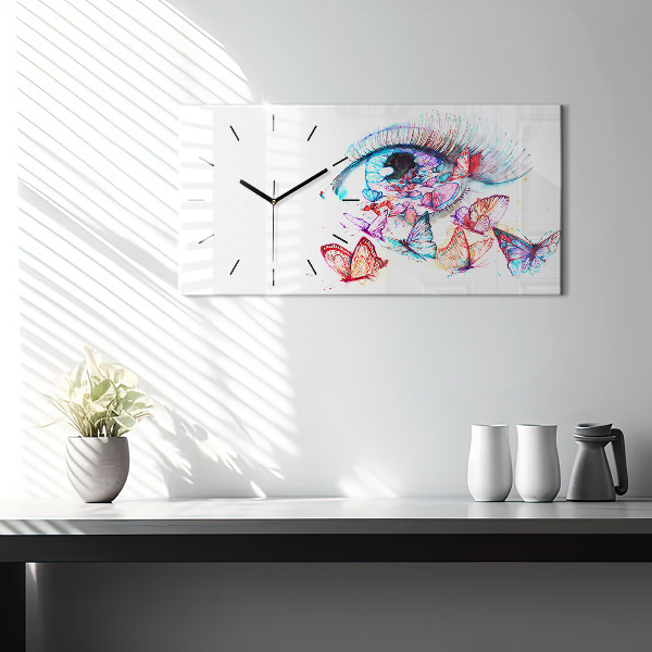 Glass wall clock rectangular Colorful Eye Butterflies