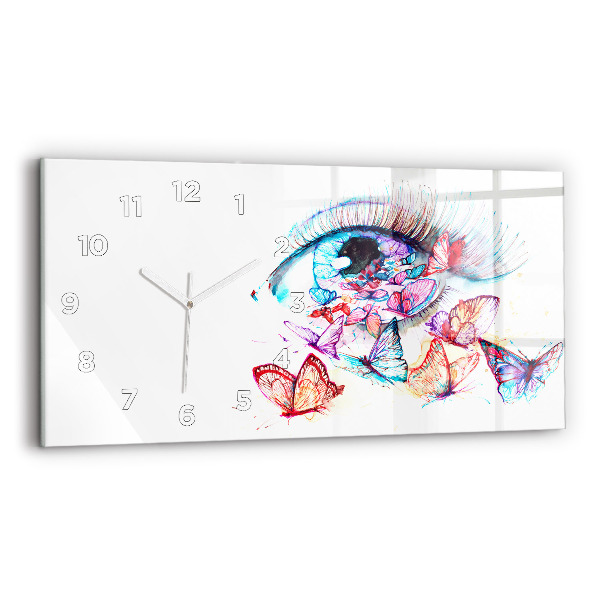 Glass wall clock rectangular Colorful Eye Butterflies