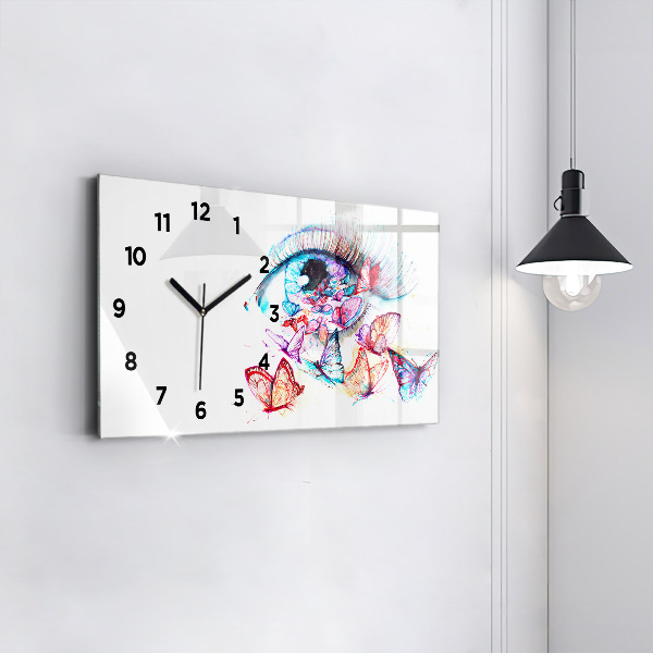 Glass wall clock rectangular Colorful Eye Butterflies