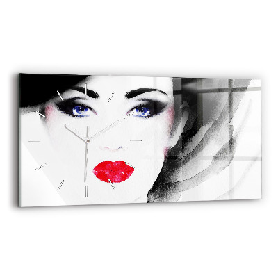 Glass wall clock rectangular Portrait of a woman