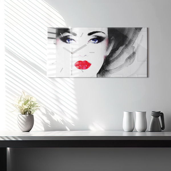 Glass wall clock rectangular Portrait of a woman