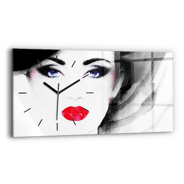 Glass wall clock rectangular Portrait of a woman