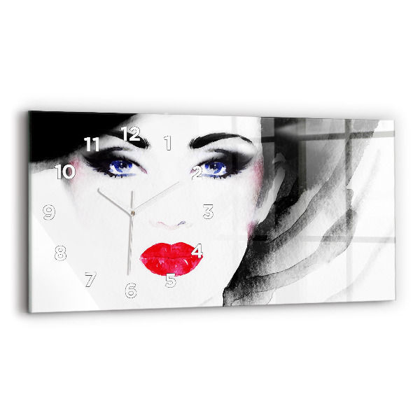 Glass wall clock rectangular Portrait of a woman