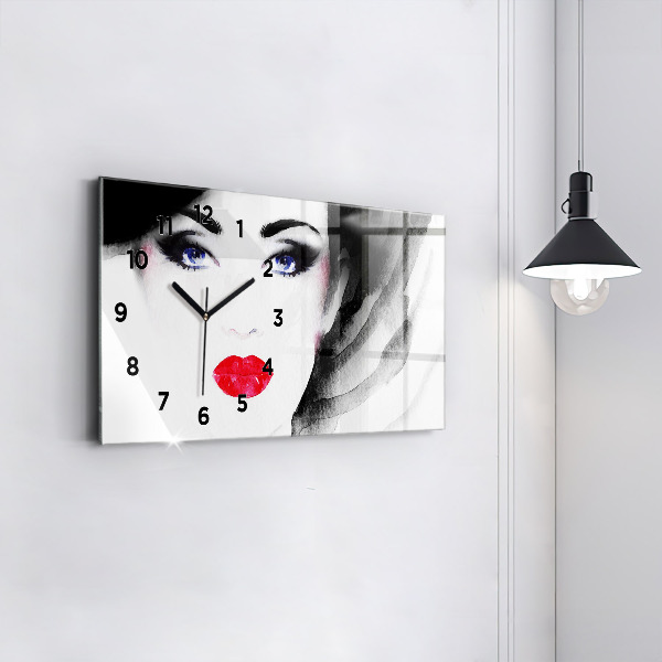 Glass wall clock rectangular Portrait of a woman