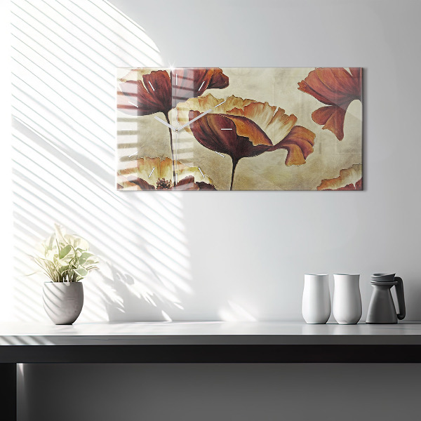 Glass wall clock rectangular Painted poppies