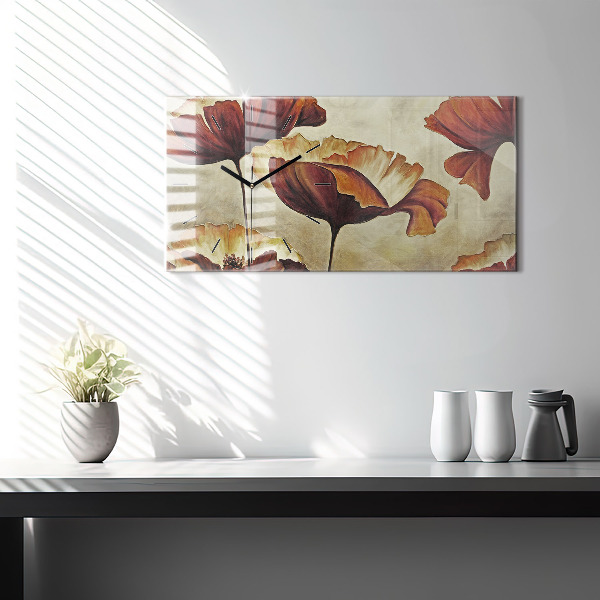 Glass wall clock rectangular Painted poppies