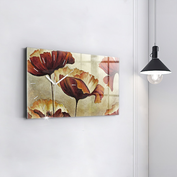 Glass wall clock rectangular Painted poppies