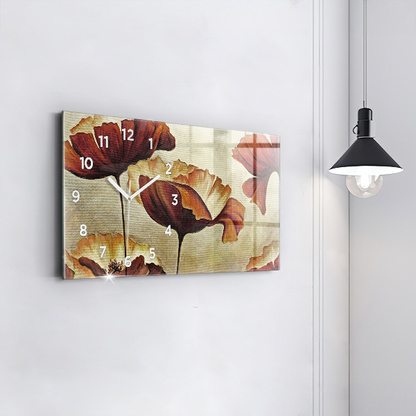 Glass wall clock rectangular Painted poppies
