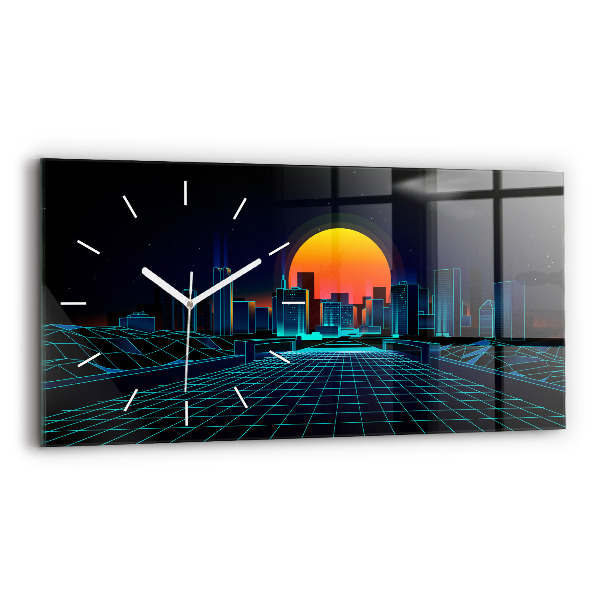 Glass wall clock rectangular Cyberspace City