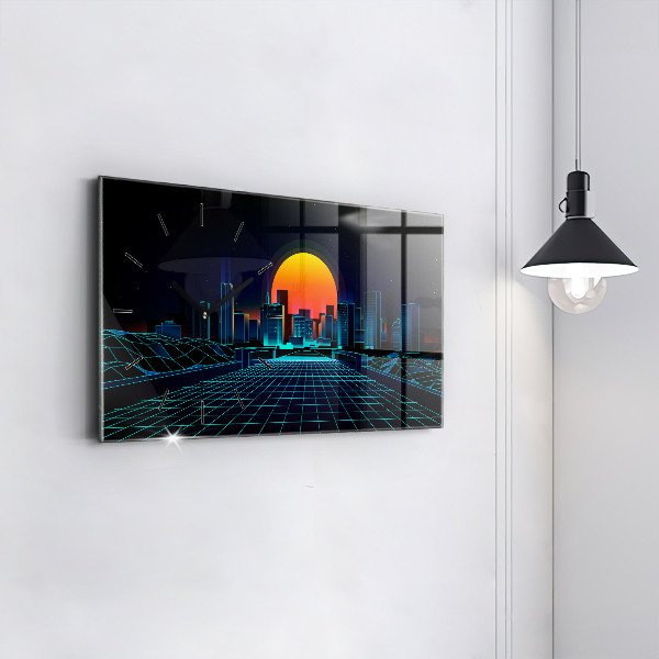 Glass wall clock rectangular Cyberspace City