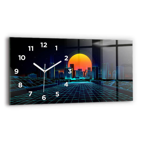Glass wall clock rectangular Cyberspace City