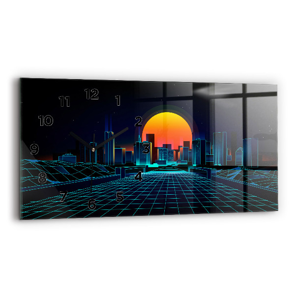 Glass wall clock rectangular Cyberspace City