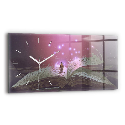 Glass wall clock rectangular Abstraction book