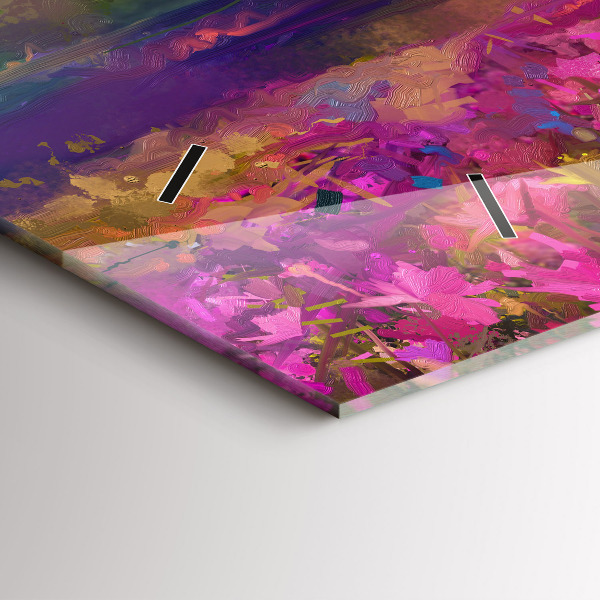 Glass wall clock rectangular Landscape of nature and flowers