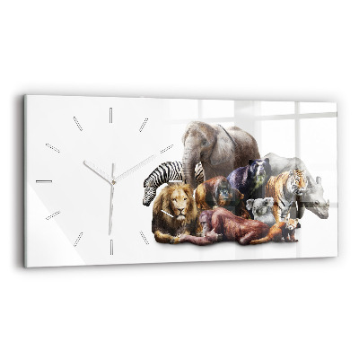 Glass wall clock rectangular Wild animals