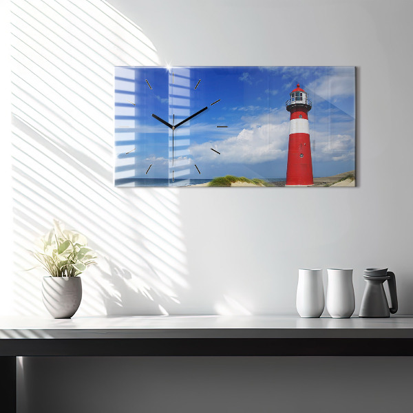 Glass wall clock rectangular Lighthouse