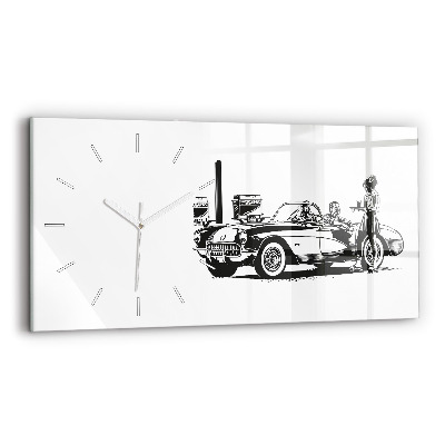Glass wall clock rectangular Retro Illustration