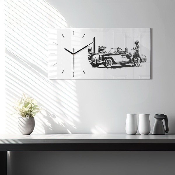 Glass wall clock rectangular Retro Illustration