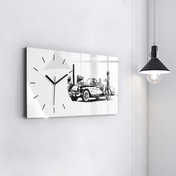 Glass wall clock rectangular Retro Illustration