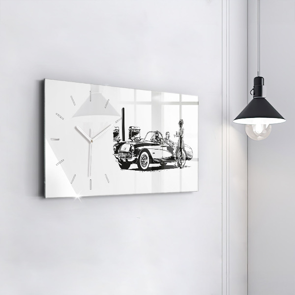 Glass wall clock rectangular Retro Illustration