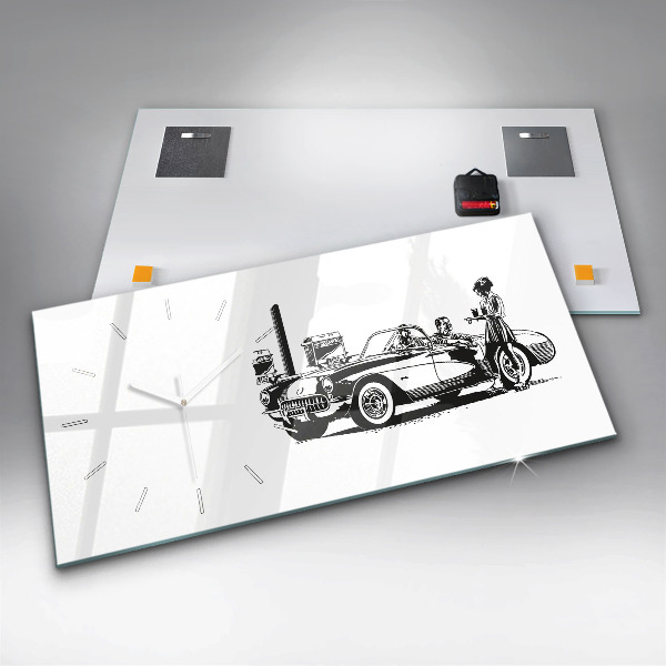 Glass wall clock rectangular Retro Illustration