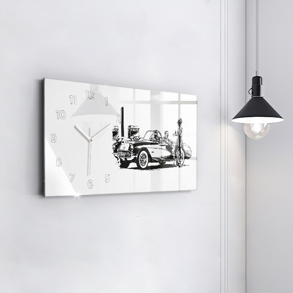 Glass wall clock rectangular Retro Illustration