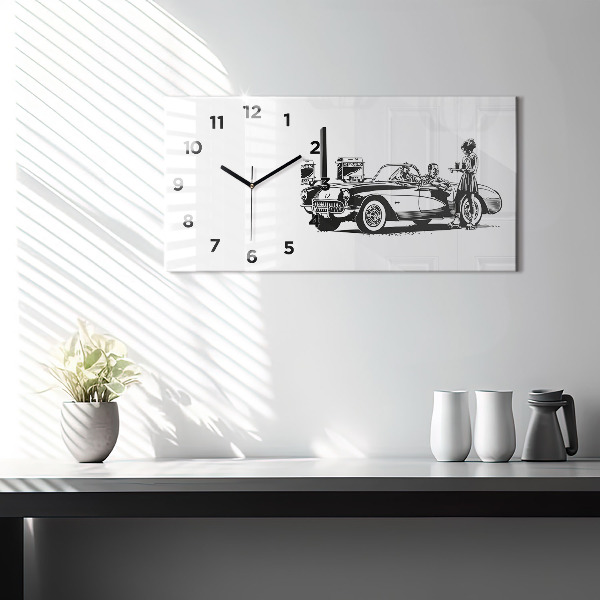 Glass wall clock rectangular Retro Illustration