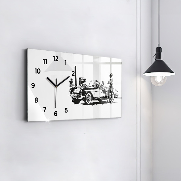 Glass wall clock rectangular Retro Illustration