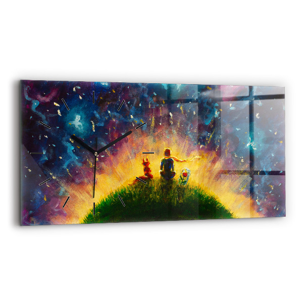 Glass wall clock rectangular Abstraction The Little Prince