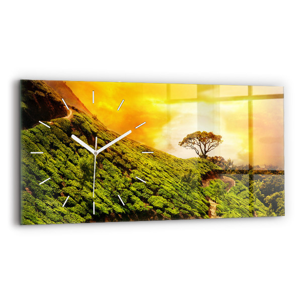 Glass wall clock rectangular Tea Hill