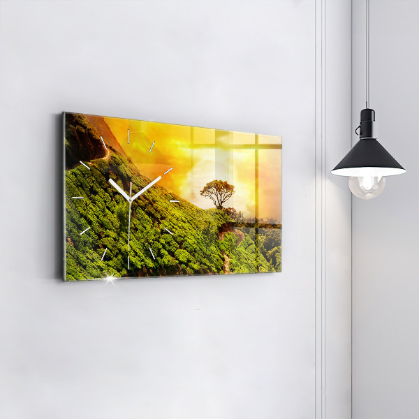 Glass wall clock rectangular Tea Hill