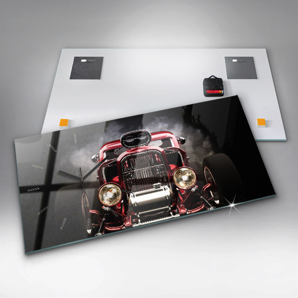 Glass wall clock rectangular Old vintage car