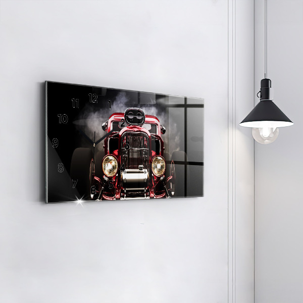 Glass wall clock rectangular Old vintage car